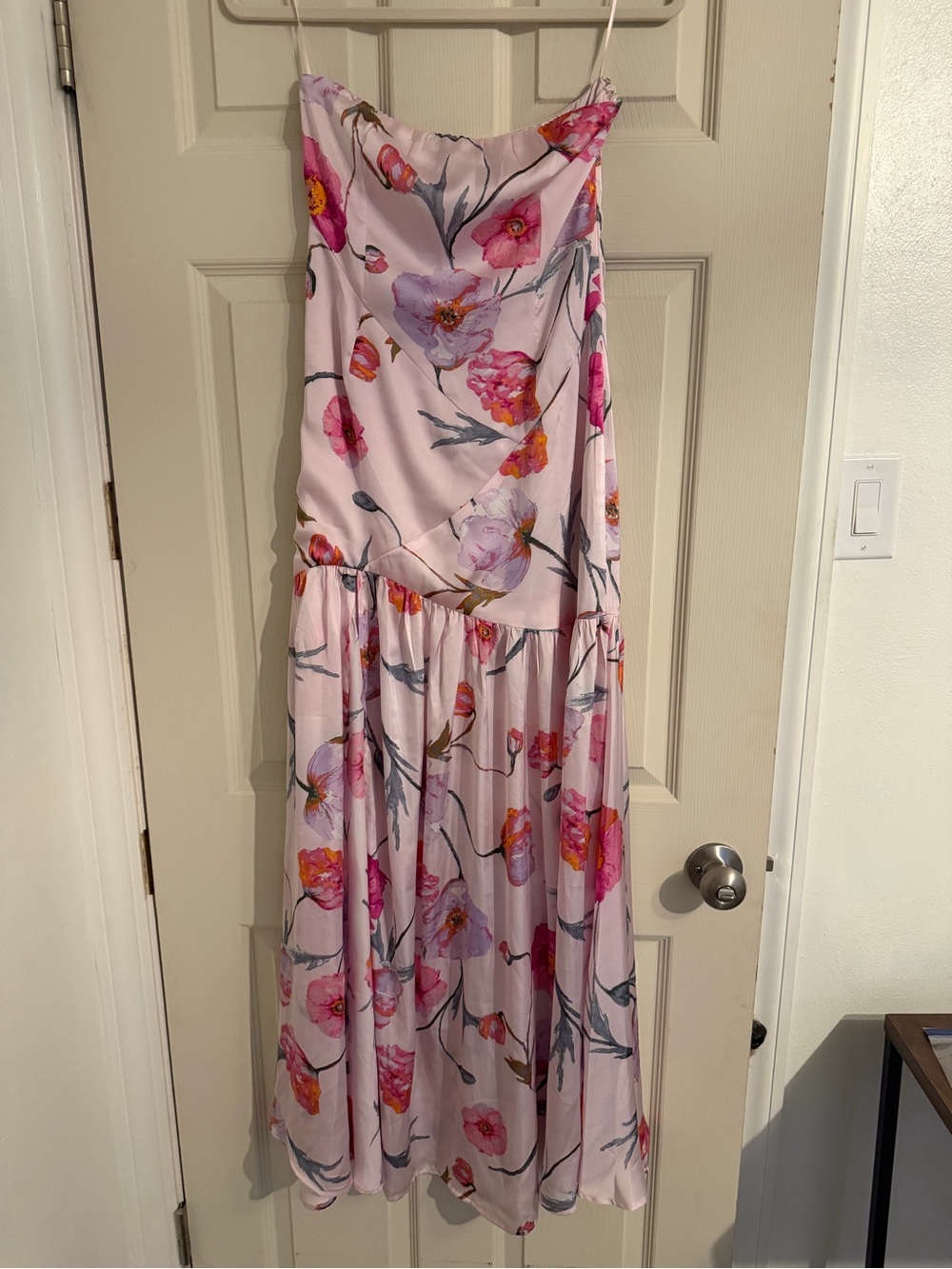 Promesa Light Pink Floral Maxi Dress with Spaghetti Straps
